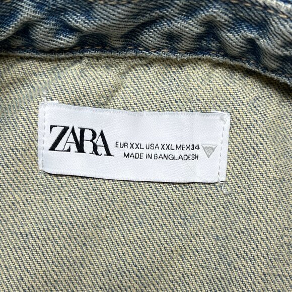 Zara Women's Denim Trucker‎ Jacket Size XXL Distressed Grunge - Picture 2 of 9